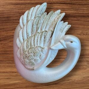 Vintage MCM Chalkware Swan White Gold Brushed Wall Hanging Miller Studio 1992